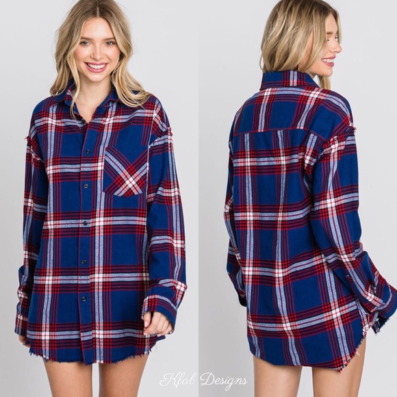 ❤️LAST 1! Soft Plaid Longline Cotton Button Down Shirt! - Picture 4 of 5